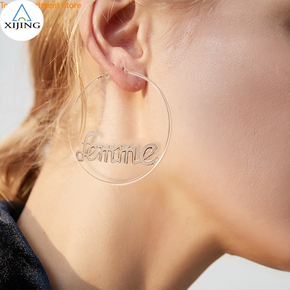 Đôi khuyên tai dáng vòng mạ bạc / vàng trang trí chữ thời trang cho nữ