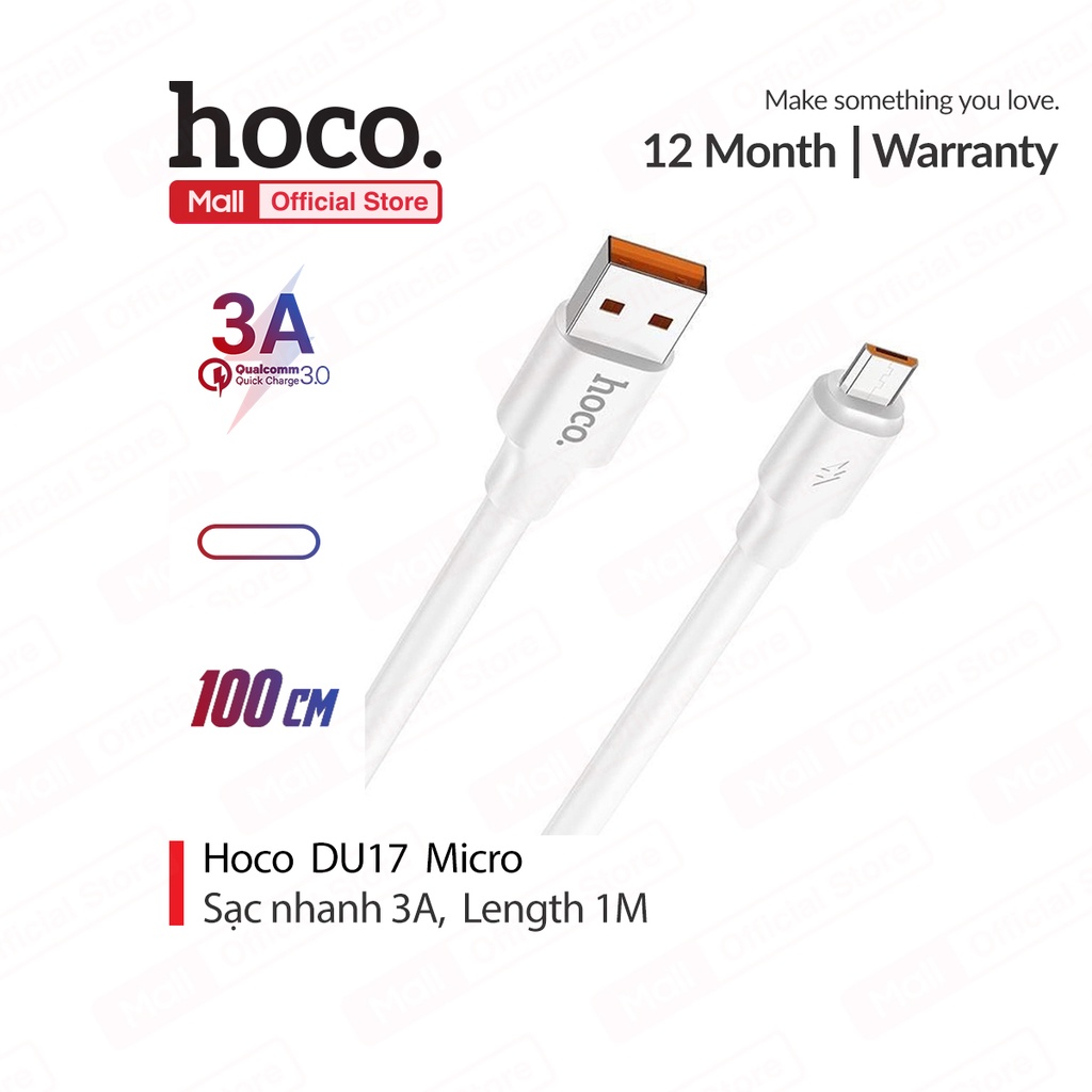 Cáp sạc nhanh 3A Hoco DU17 dây TPE siêu bền hỗ trợ truyền dữ liệu dài 1M cho Smartphone