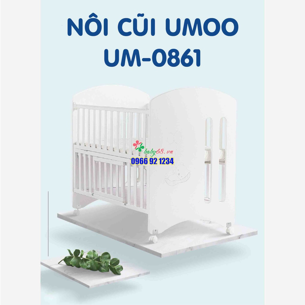 Nôi cũi giường Umoo 2 tầng tích hợp - Cũi ngủ, làm quây, bàn học, ghép giường