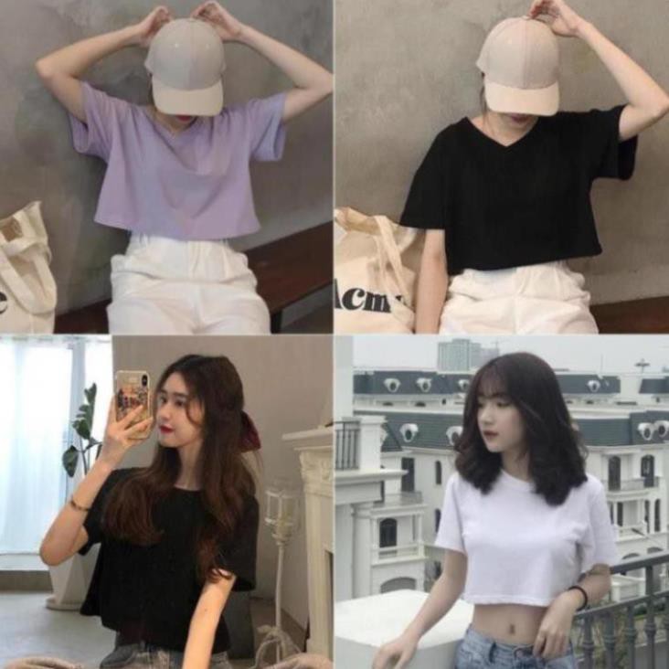Áo CROPTOP Nữ hở eo cổ tim/cổ tròn trơn