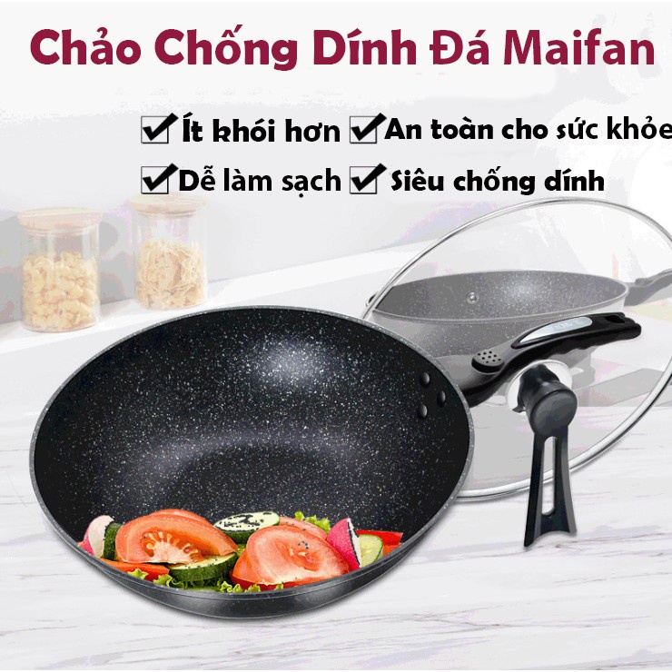 Chảo Chống Dính Siêu Bền Sâu Lòng Đá Coopia Hàn Quốc có nắp kính size 32cm (Tặng Muỗng Gỗ)