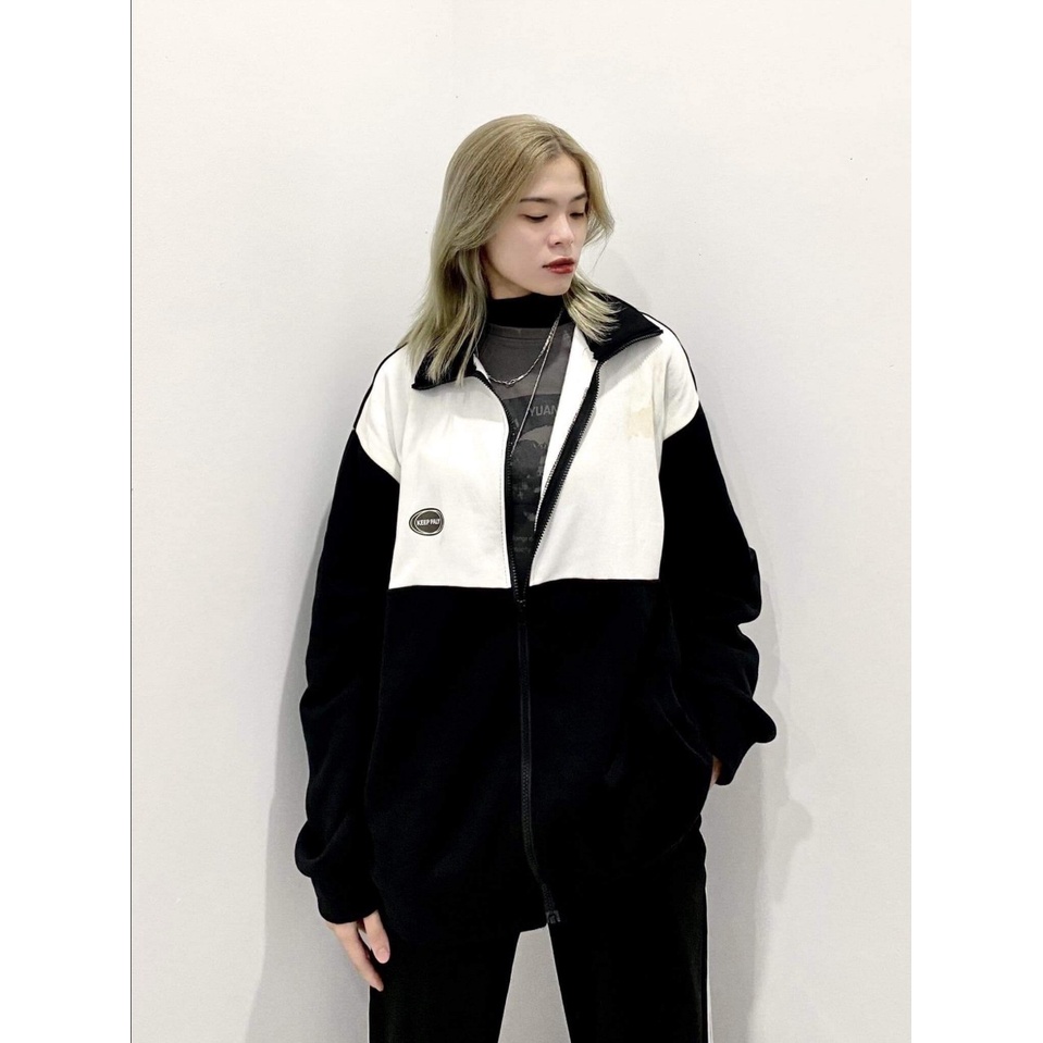 Áo Khoác Jacket PALY Form Rộng Phối Dây Kéo Vải Nỉ Bông Phong Cách Ulzzang Unisex