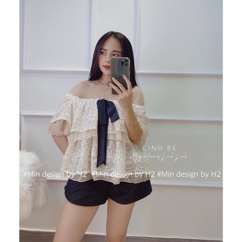 [Sẵn]Áo ren cổ nơFreeshipRen mềm pha lưới sang chảnh