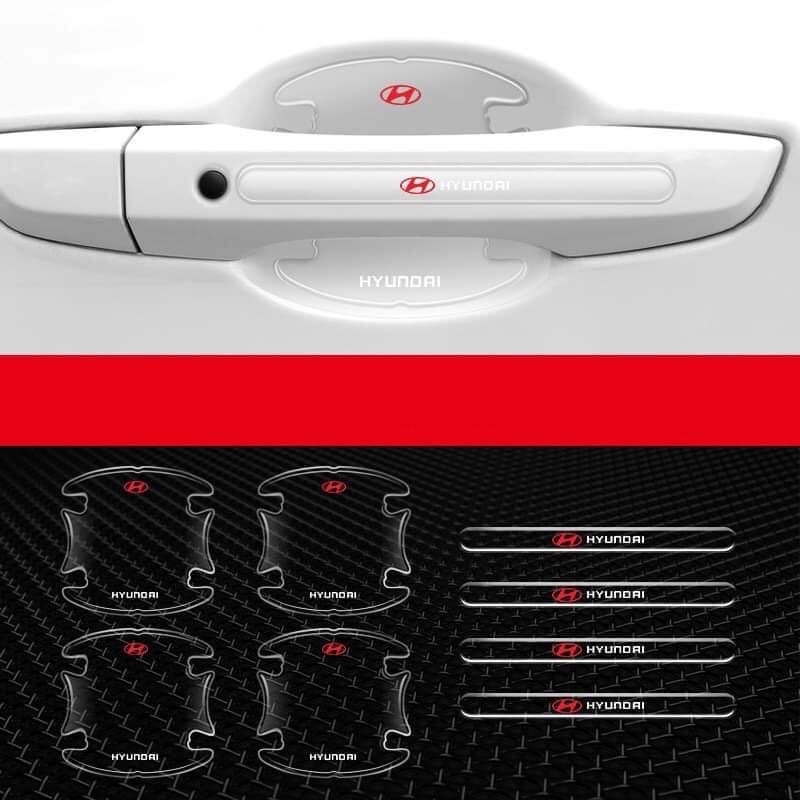 Bộ 10 miếng dán silicon tay, hõm, gương ô tô logo hãng xe Hyundai I10, I20, I30, Accent, Santafe, Tucson, Kona, Getz
