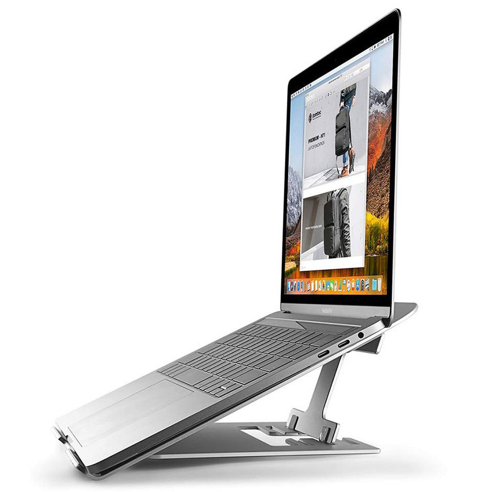 ĐẾ TẢN NHIỆT CƠ ĐỘNG TOMTOC (USA) ALUMIUM FOLDABLE FOR IPAD/MACBOOK &amp; ANOTHER TABLET/LAPTOP 11″-15.6INCH (SILVER)