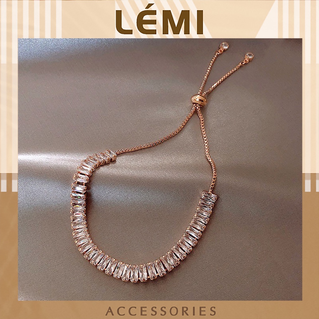 Lắc tay nữ đính đá zircon LEMI  Vòng tay retro dây rút chỉnh kích thước thông minh bền màu thời trang Hàn Quốc