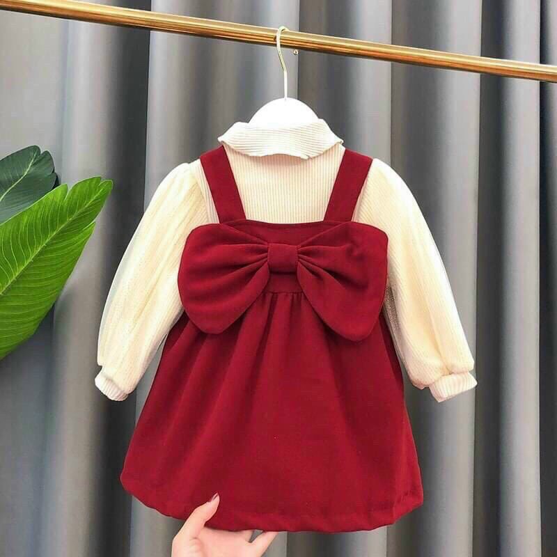 váy cho bé gái - sét váy nhung kèm áo len công chúa của mẹ