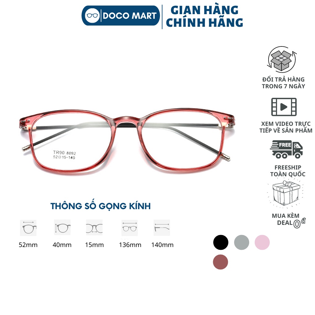 Mắt kính giả cận DOCO MART M8092 nữ gọng kính cận mắt vuông càng nhựa pha kim loại