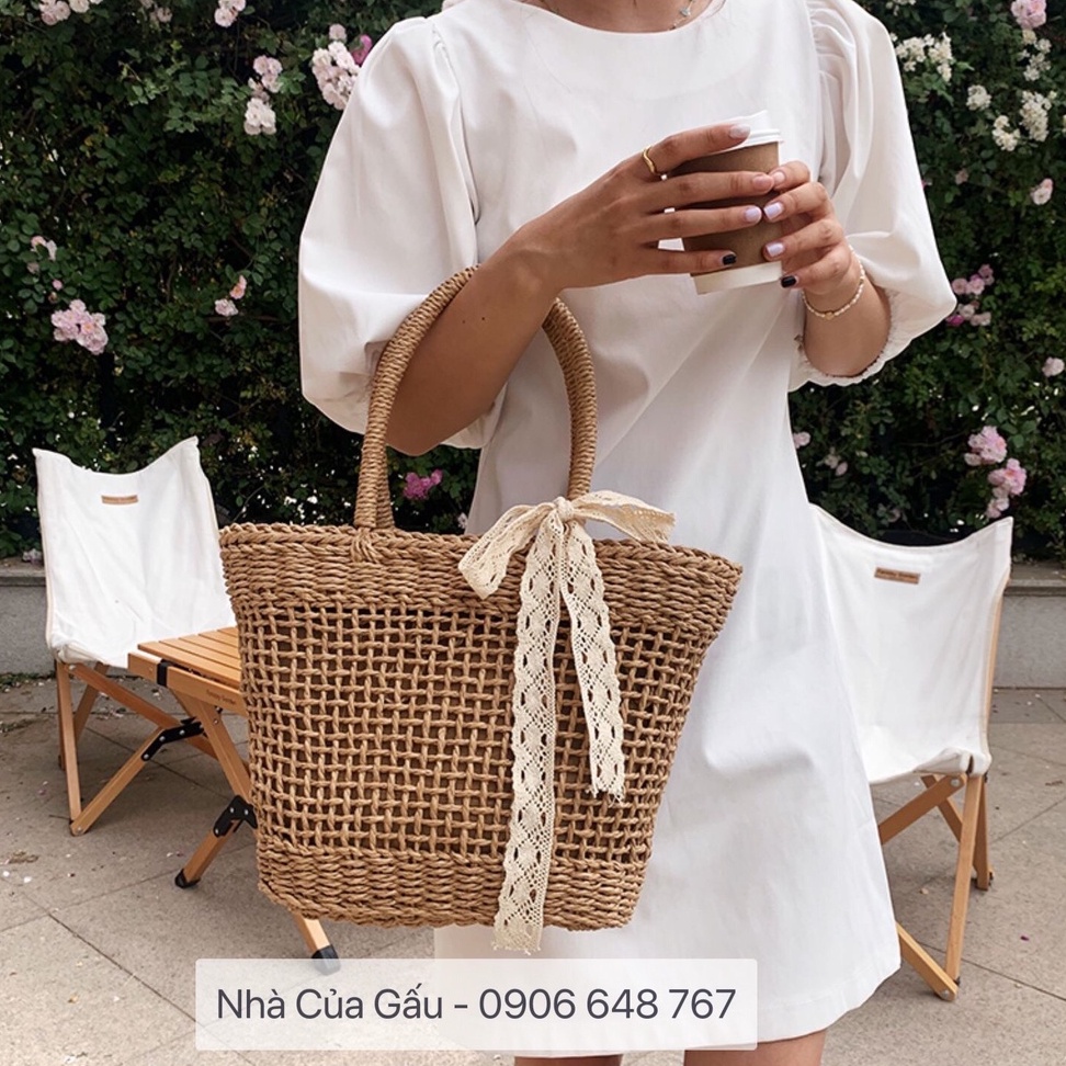 Túi cói lưới vintage cao cấp cầm tay cực chất