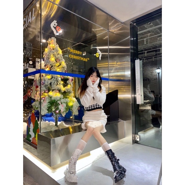 YASAS0117-Bốt cao cổ Pinkyo chữ thập punkstyle