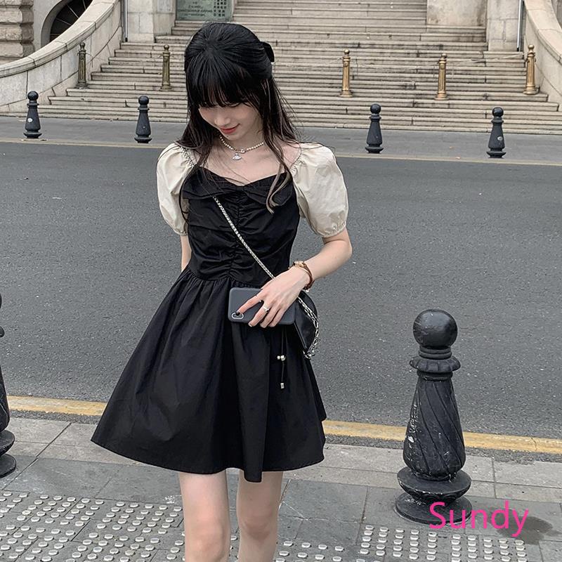 Đầm Tay Ngắn Phong Cách Retro Pháp Thời Trang Mùa Hè Cho Nữ