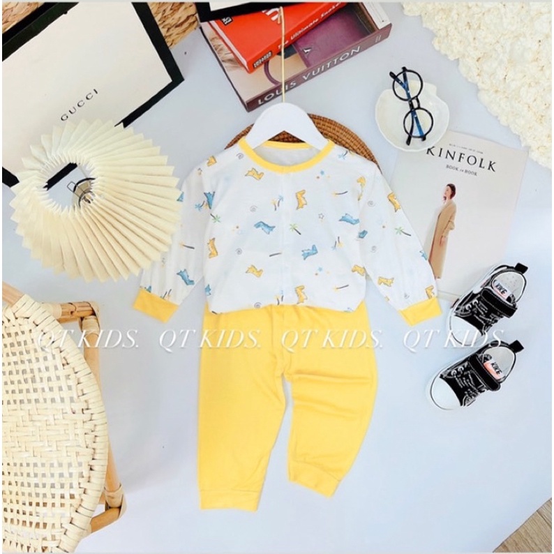 Bộ dài tay khuy giữa Minky chất vải peptit siêu mềm mịn cho bé trai/bé gái- Bộ dài tay Minky peptit