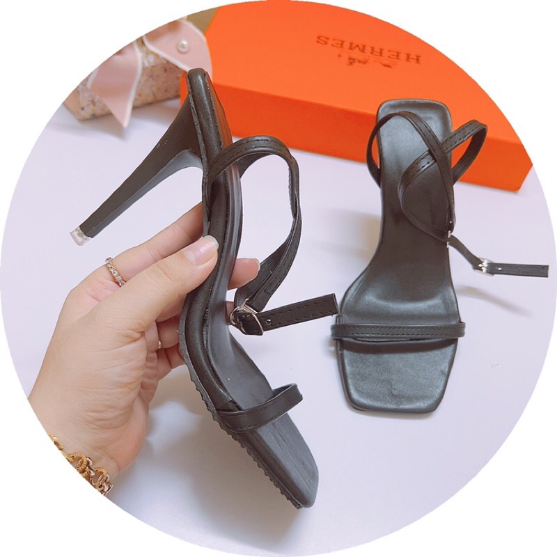 Giày sandal cao gót NT mới quai siêu mảnh gót nhọn 9p da lì
