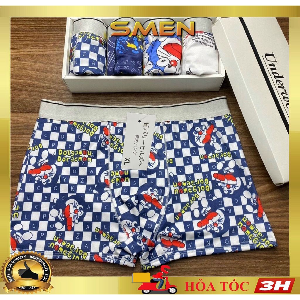 Quần lót nam boxer in hình, sịp đùi thun lạnh cao cấp họa tiết nhân vật hoạt hình Doremon, chuột mickey (Che tên) - SMEN