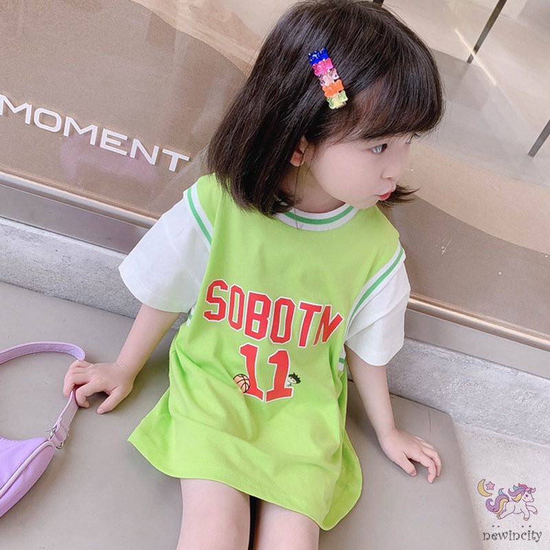 Đầm thể thao ngắn tay phối màu sắc phong cách Hàn Quốc cho bé gái