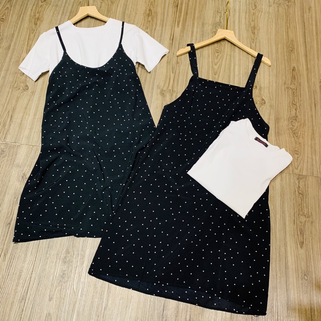Sét yếm bi kèm áo pull trắng 2 kiểu