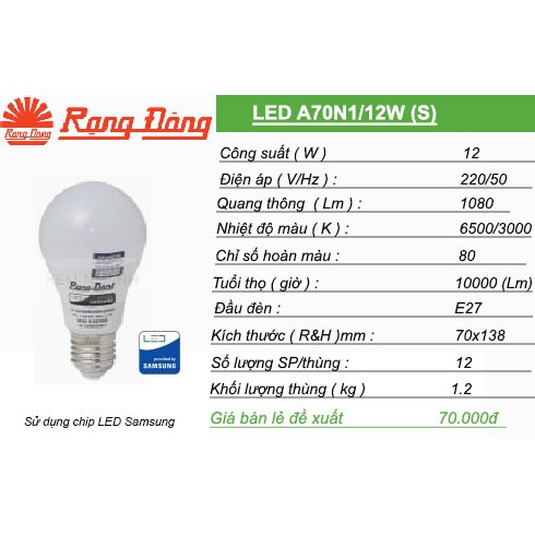 Bóng đèn LED BULB Rạng Đông 12W