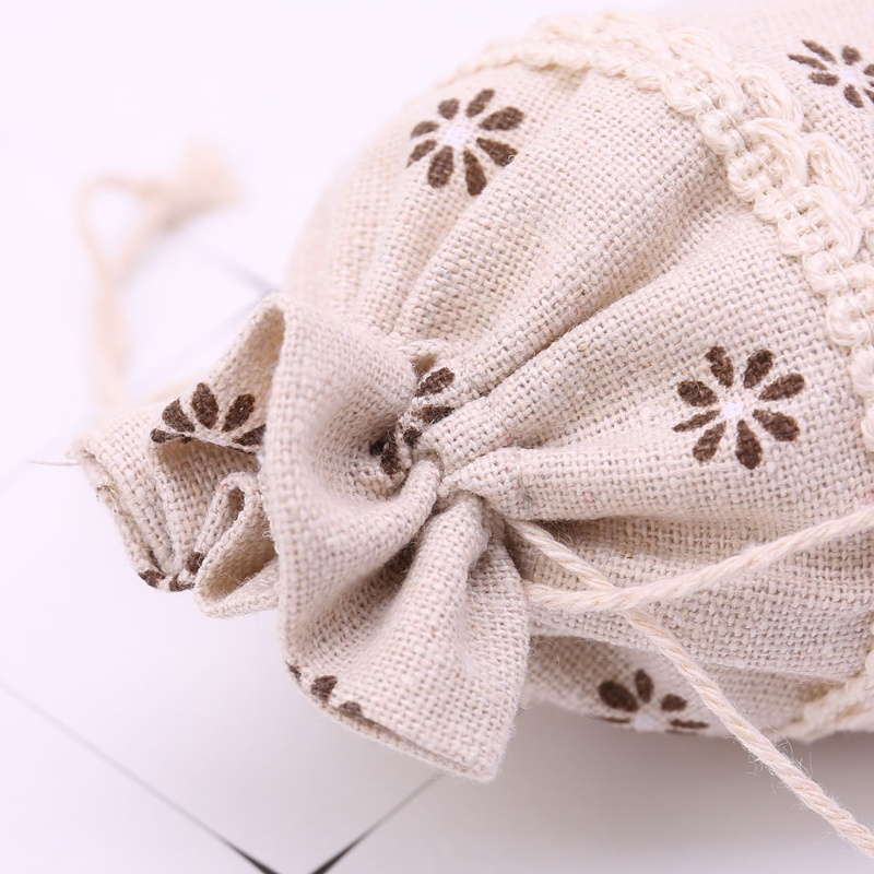 Túi Dây Rút Vải Lanh Cotton Đựng Kẹo Trang Sức Họa Tiết Giáng Sinh Giá Đỡ
