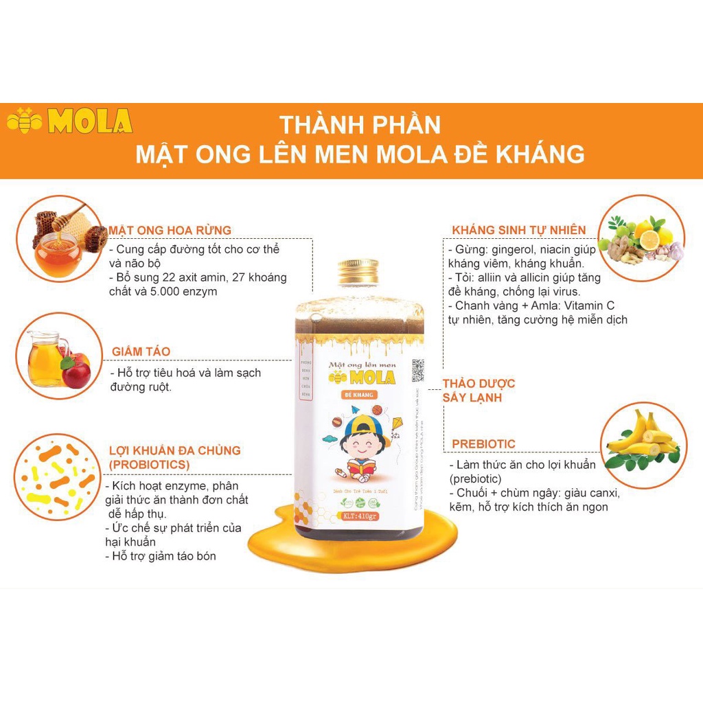 Mật ong lên men MOLA gừng chanh tỏi chai 410gr , bổ sung lợi khuẩn, tăng đề kháng, hỗ trợ tiêu hóa