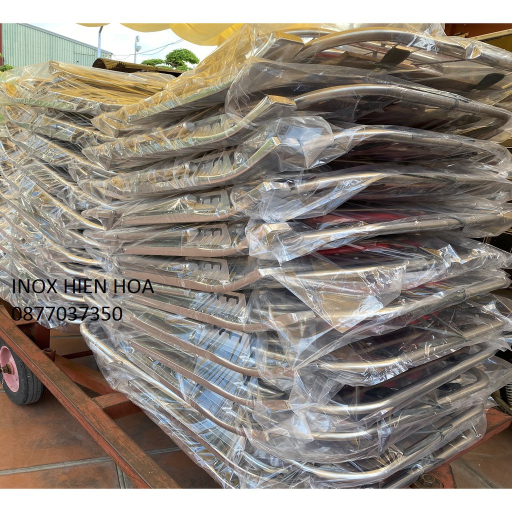 [ Giá xưởng sản xuất ] Ghế nằm thư giãn khung inox PHI 25 TAY TO Hiền Hoa (Vân gỗ + Khung Inox)