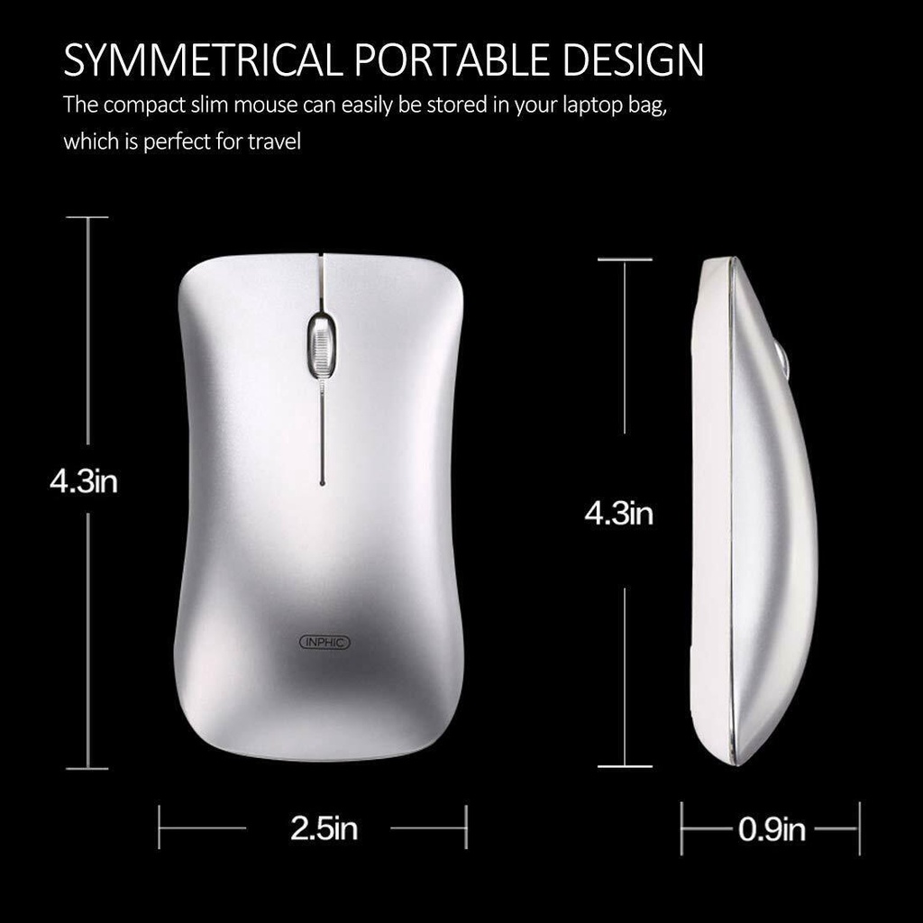 Chuột không dây Bluetooth Inphic PM9 - pin sạc chống ồn cho máy tính - Hàng Chính Hãng