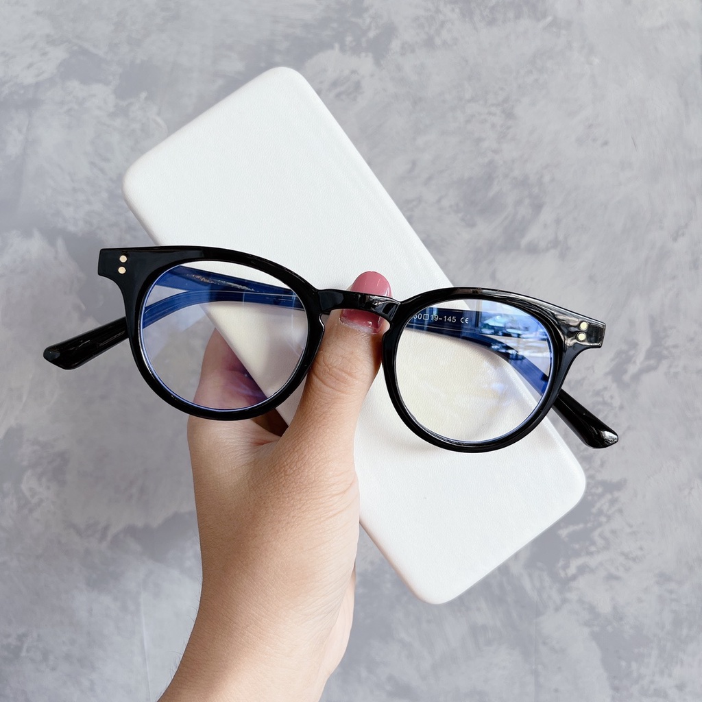 Kính giả cận chữ V gọng tròn mắt mèo phong cách Ulzzang mắt kính không độ chống ánh sáng xanh đẹp hottrend EMOJI 027