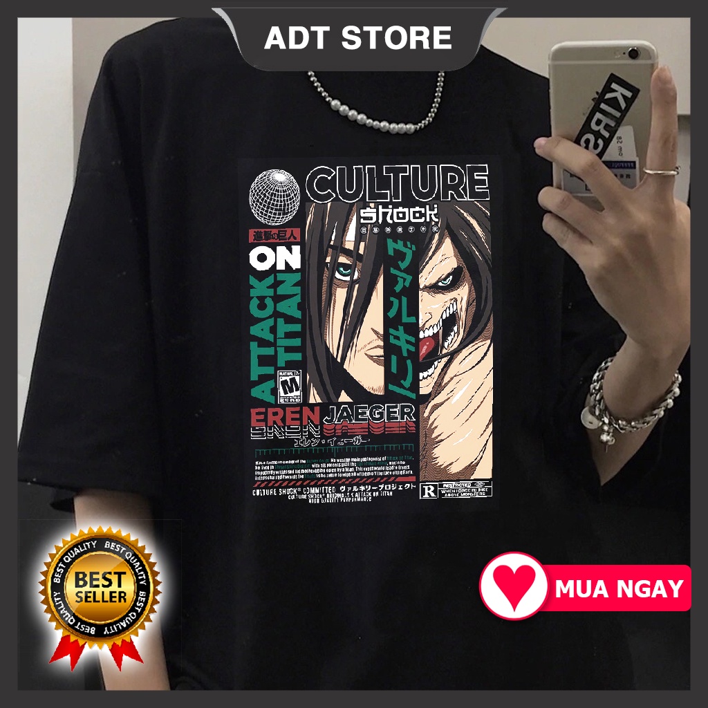 Top 4 Áo thun in hình attack on titan AOT Eren Yeager Anime màu đen độc đẹp giá siêu rẻ cực HOT