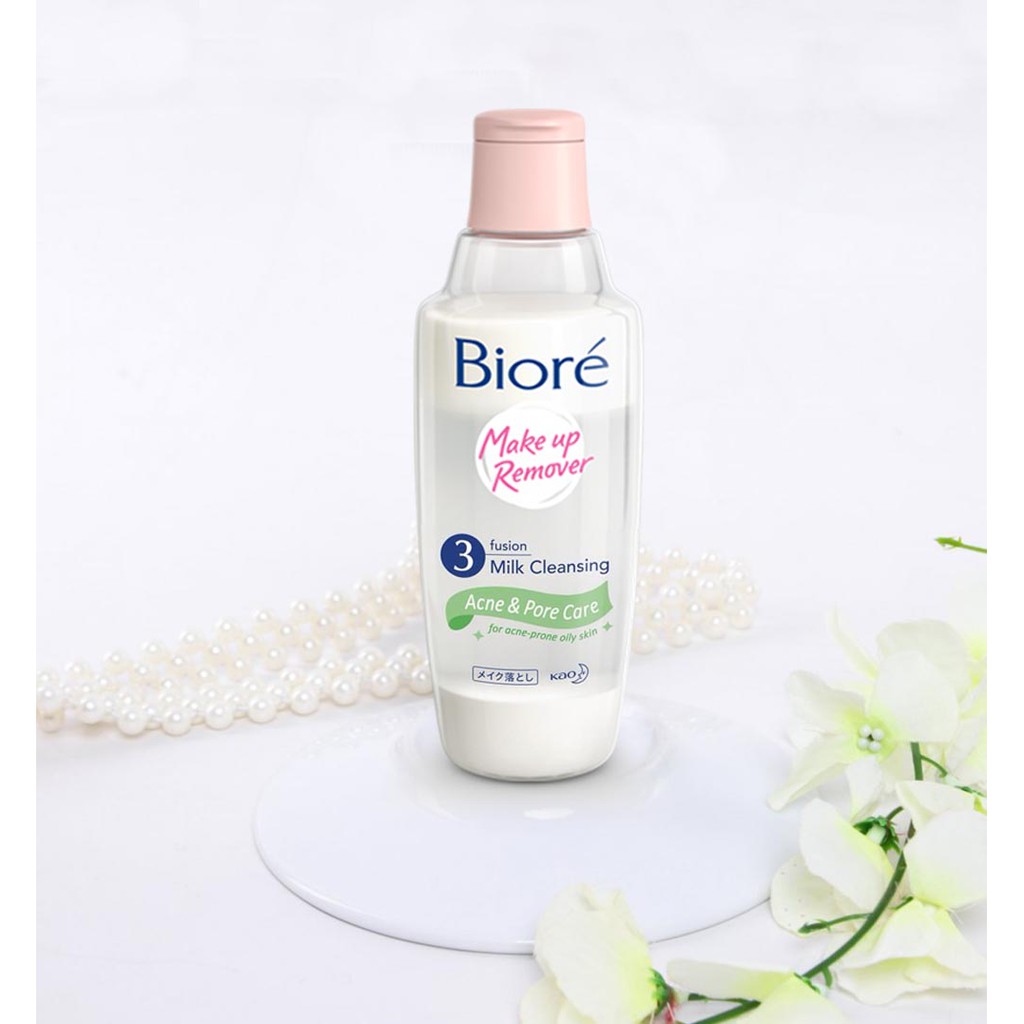 Sữa Tẩy Trang Biore 3 Fusion Milk Cleansing Acne&amp; Pore Care 3 Lớp Sạch Sâu Ngừa Mụn 300ml