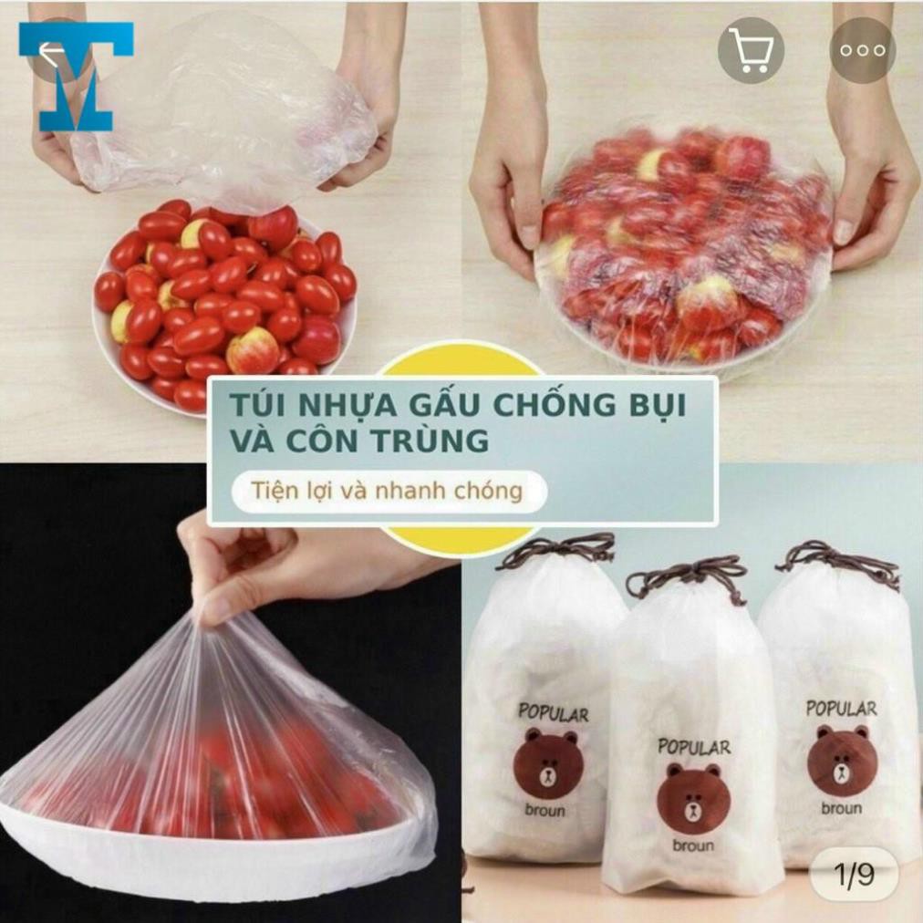 Túi 100Pcs Màn Bọc Thực Phẩm Hình Gấu, Có Thể Tái Sử Dụng, Chun Buộc Co Gĩan