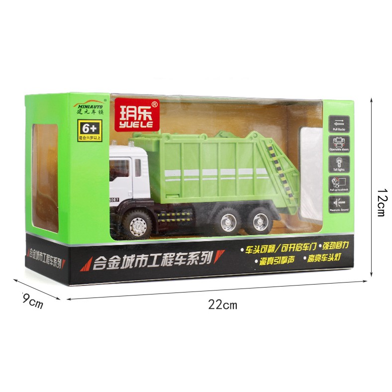 Đồ chơi trẻ em xe ô tô chở rác có âm thanh và đèn mở được cửa - mô hình tỉ lệ 1:50 có cabin xe bằng kim loại