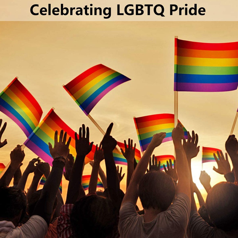 Bộ 50 Lá Cờ Gay Pride Mini Cầm Tay Màu Cầu Vồng Kích Thước 21 * 14cm