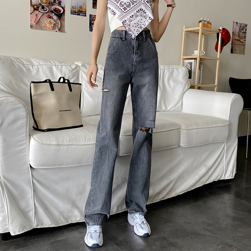 Quần Jeans Nữ Lưng Cao Mài Rách Thời Trang