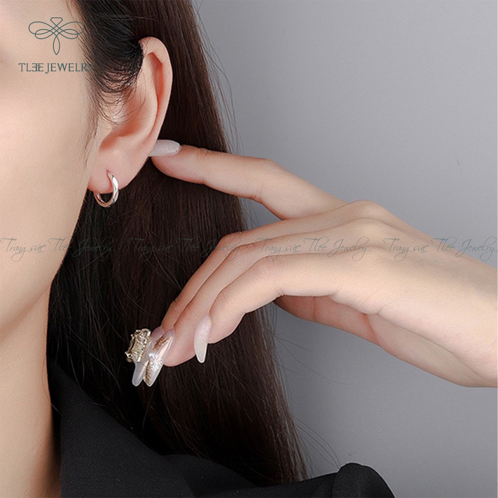 Khuyên tai bạc TLEE tròn trơn bản dày phay bắt sáng trendy NCJ B0133