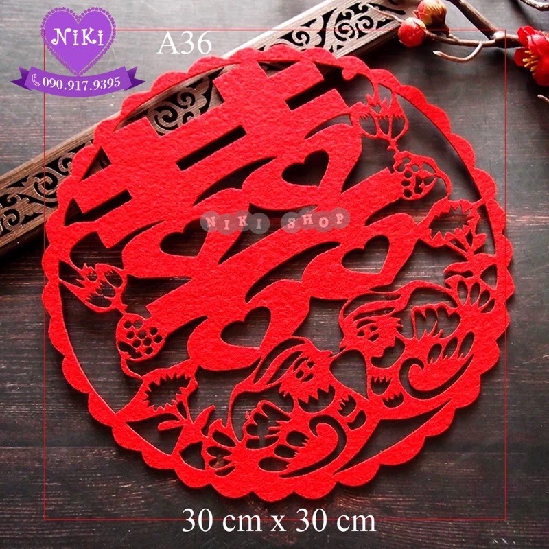 *Chữ hỷ vải nỉ dán tường ~ tặng keo dán