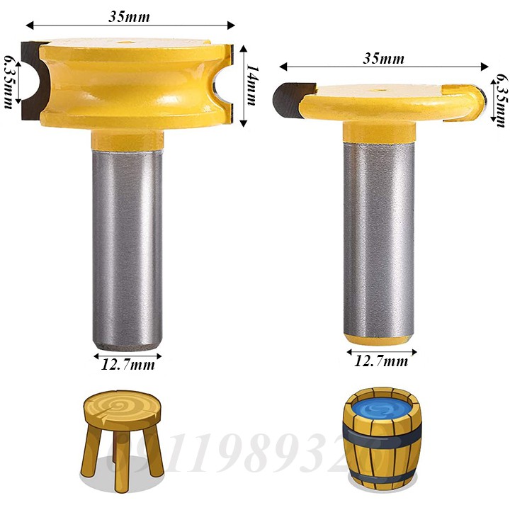 Mũi phay gỗ ❤️FREESHIP❤️ mũi soi ghép ván mộng bán nguyệt cốt 12.7mm