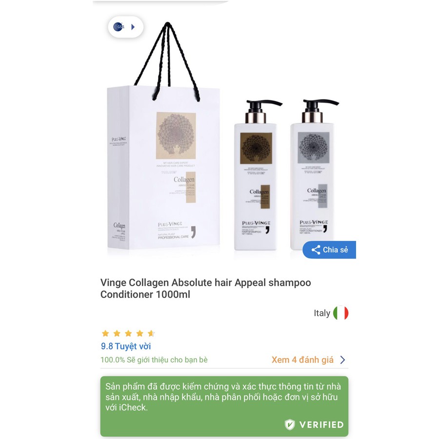 Cặp Dầu Gội Xả Collagen Vinge 1000ML Giảm Rụng Tóc, Ngăn Rụng Tóc, Phục Hồi Tóc Hư Tổn | BigBuy360 - bigbuy360.vn