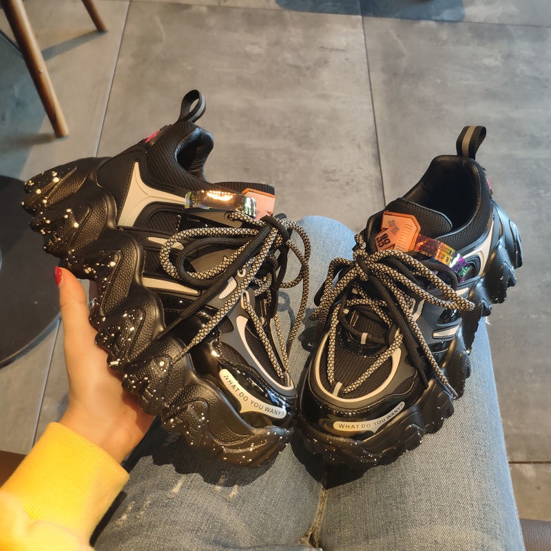 Giày Thể Thao Da Bóng Đế Dày Tăng Chiều Cao