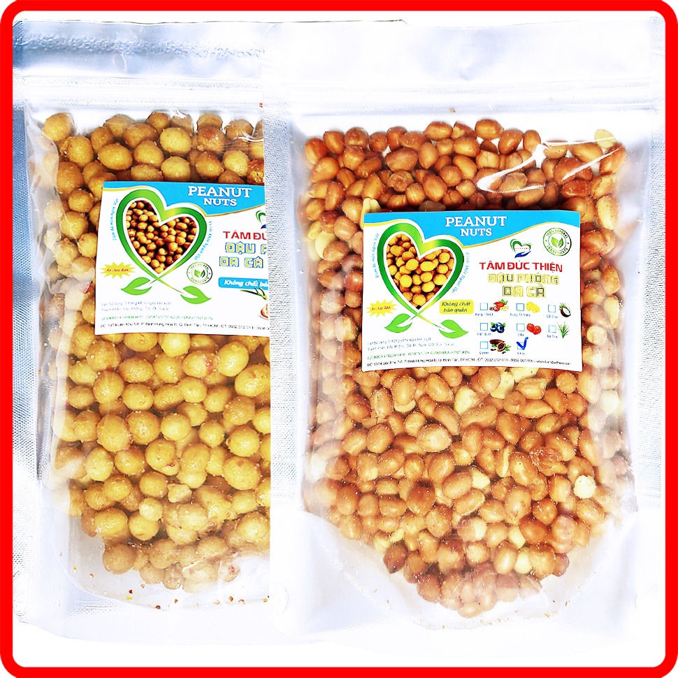 Combo 1KG Đậu Phộng 2 Vị: Rang Muối và Da Cá Rang Tỏi Ớt Tâm Đức Thiện (2 x Túi 500GR)