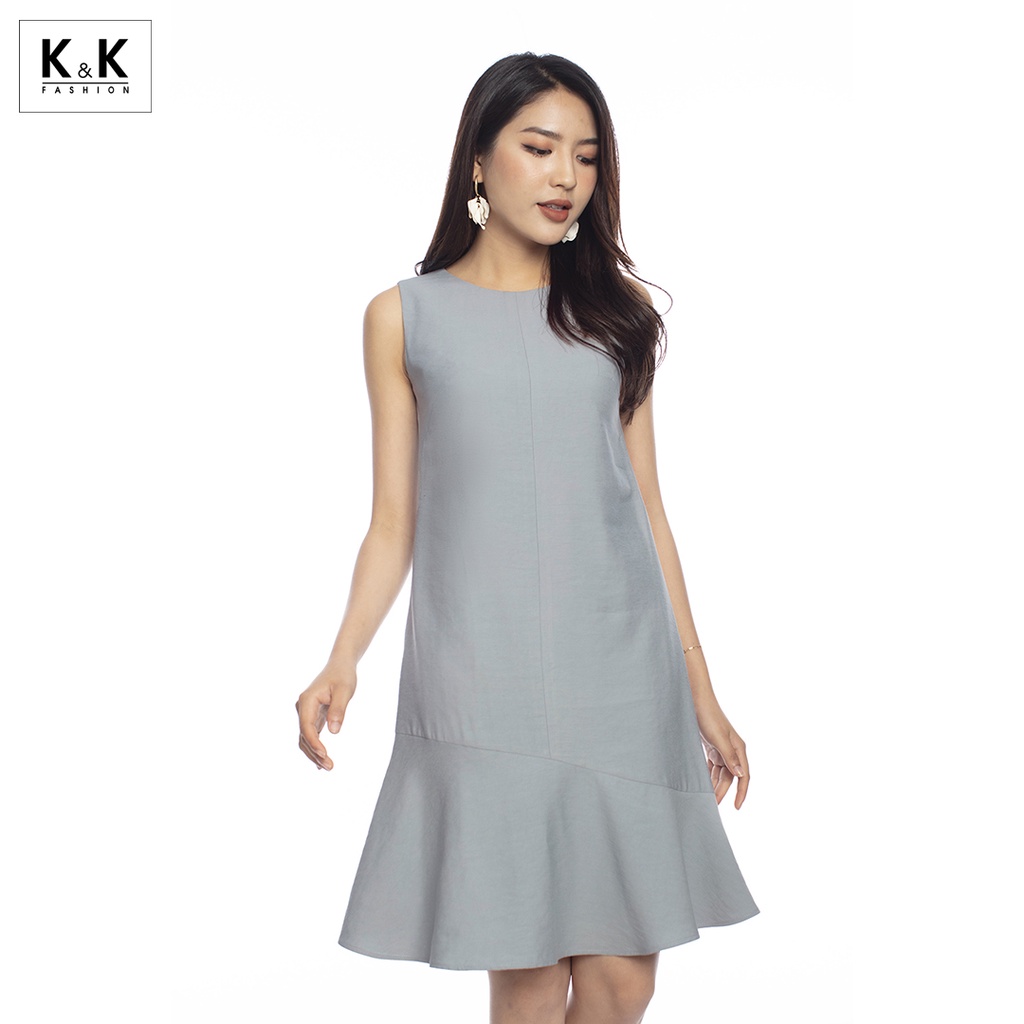 Đầm Suông Đuôi Cá Sát Nách K&K Fashion KK106-23 Màu Xanh Chất Liệu Đũi