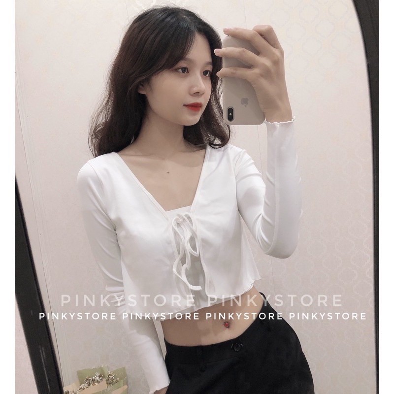 Áo khoác cột dây croptop - tay dài - hàng vải tốt loại 1