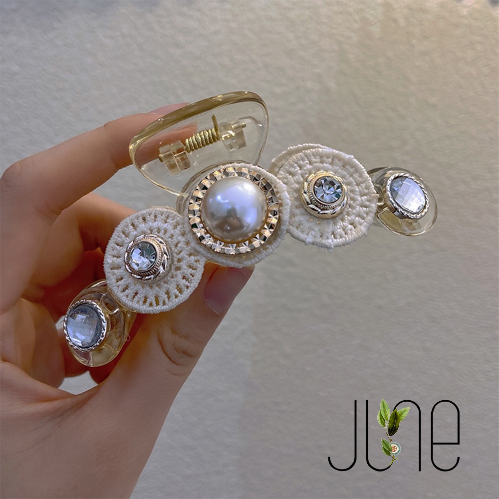 Kẹp tóc càng cua đính ngọc trai nhân tạo phong cách vintage  thời trang Hàn Quốc, June Accessories
