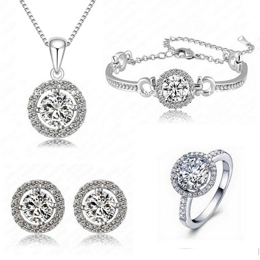 Set bộ 4 món bạc s925 TMJ vòng cổ, vòng tay, khuyên tai, nhẫn hot trend dễ phối đồ Hàn Quốc - combo 2