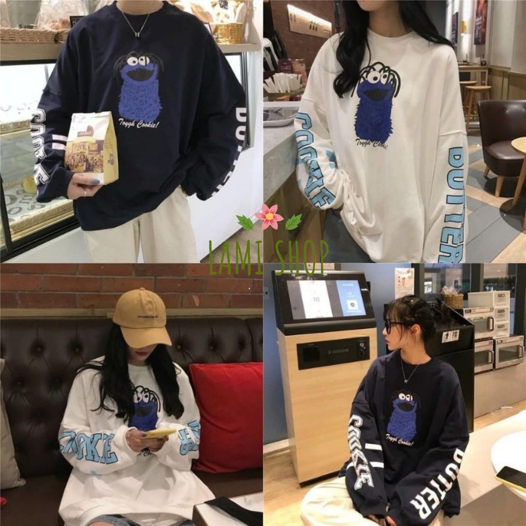 Áo thun tay dài  phom rộng hình thú phong cách ulzzang Hàn Quốc có 2 màu đen và trắng siêu xinh