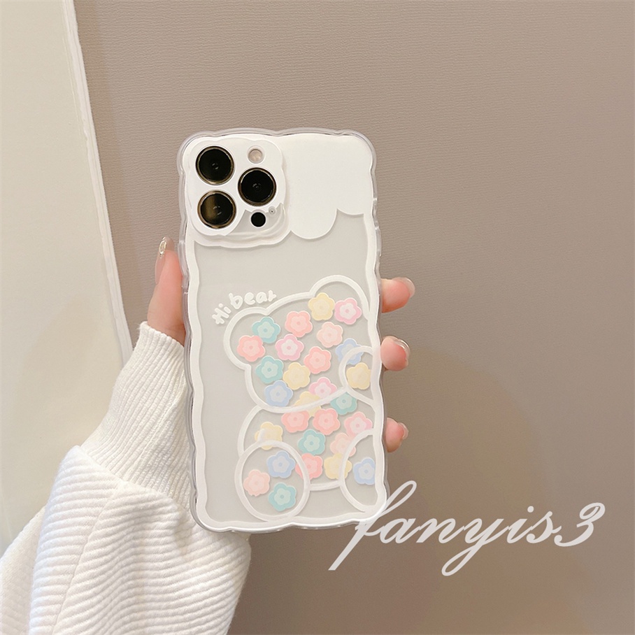 Ốp Điện Thoại TPU Silicon Mềm Viền Lượn Sóng In Hình Gấu Và Hoa Cho For iPhone 13 12 11 Pro Max X XR Xs Max 7 8 Plus SE 2020