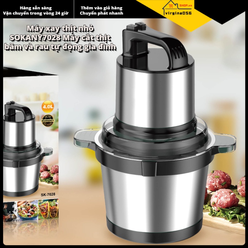 💯Có thể bán buôn😁 Máy băm thịt mini đa chức năng Dung tích 4L Hai lớp 4 lưỡi Dao xay thực phẩm AC 220V💖Hàng giao ngay💖Virgina056