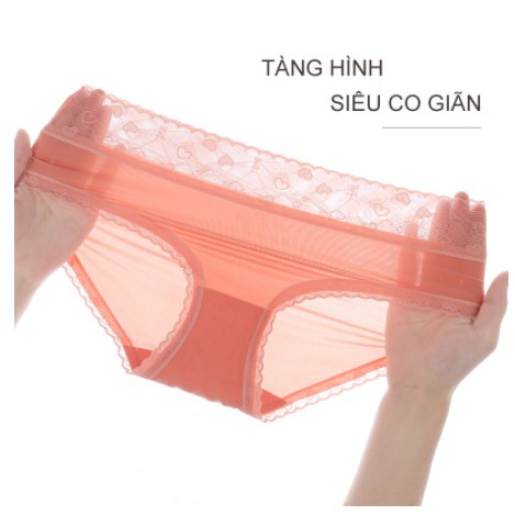 (Được chọn màu) Quần Lót su Lụa lạnh  Cạp Cao Gen bụng kháng khuẩn không lộ viền(ren tim)