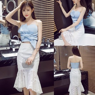 Set áo váy dự tiệc váy ren đuôi cá áo nơ BA0507 (hàng thường)