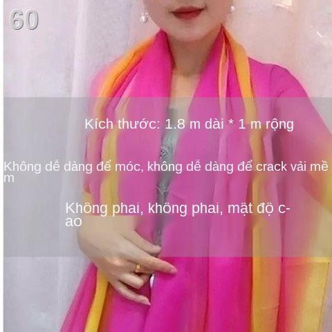 Voan cầu vồng màu sắc khăn quàng cổ nữ khiêu vũ lụa siêu lớn choàng đi biển chống nắng xuân hèE