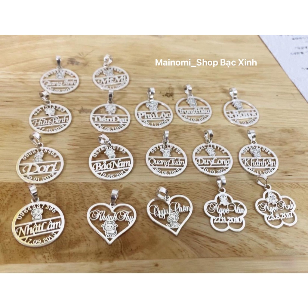 Mặt dây chuyền khắc tên theo yêu cầu cho bé, mẫu mã đa dạng xinh xắn Mainomi Shop Bạc Xinh