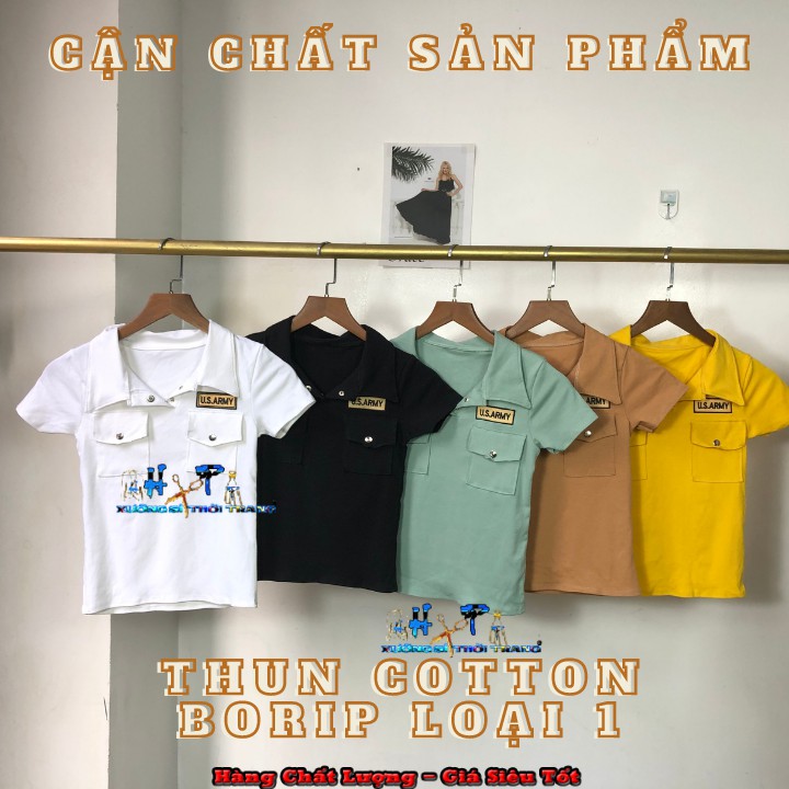 Áo thun croptop cổ bẻ phlối cúc bấm thêu logo mẫu mới thời trang 2020 | WebRaoVat - webraovat.net.vn